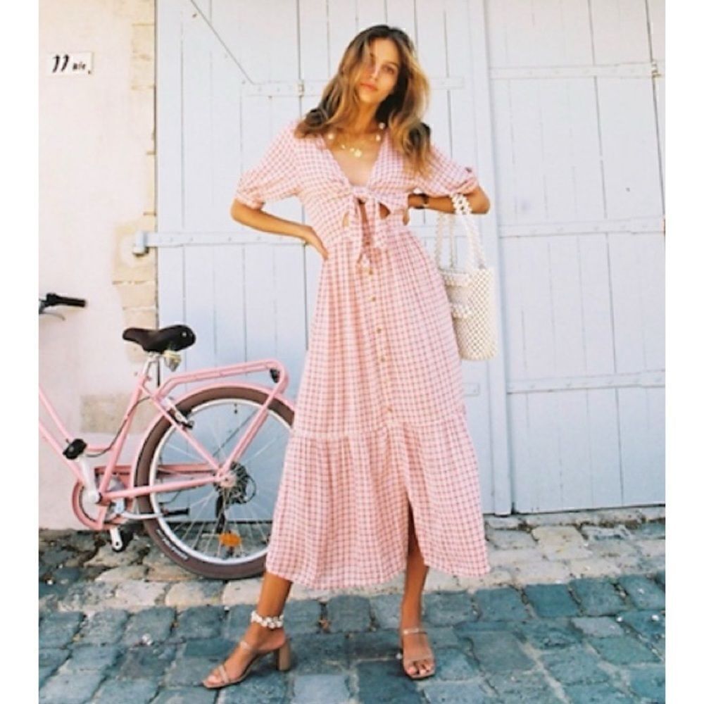 Faithfull The Brand Bow Tie Maple Midi Dress Size M / 6. NWOT